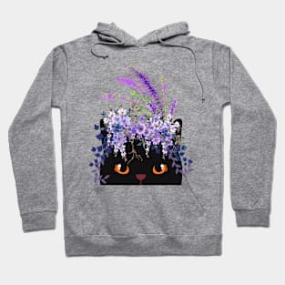 BLACK CAT WITH ORANGE EYES AND PURPLE FLOWERS Hoodie